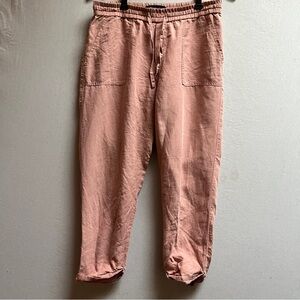 Serenity West Pink 100% Linen Drawstring Jogger Pants Size S